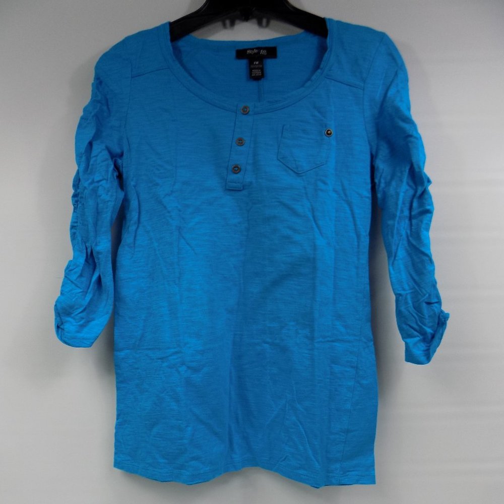 Style & Co. Ruched Sleeve One-Pocket Henley Size Petite Medium - Picture 1 of 5